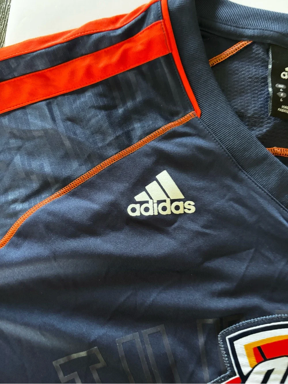 adidas Navy and Red OKC Thunder Long Sleeve Warm-Up Top